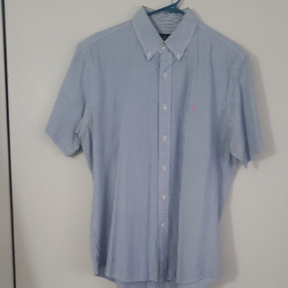 Ralph Lauren Light Blue & White Pinstripe Short-Sleeve Button-Down Shirt